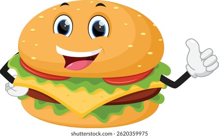 Hamburger Cartoon Character, Suitable for children's books, sticker, and mascot isolated on white backgrounds