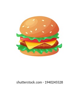 Hamburger cartoon flat illustration fast food for poster, menus, brochure, web.