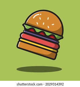 hamburger cartoon flat illustration, Icon Concept Isolated Premium Vector. Flat Cartoon Style