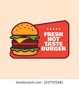 Vector de etiqueta de dibujos animados de hamburguesa para negocios de comida rápida