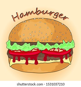 
hamburger in cartoon style. vector illustration.