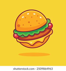 Hamburger Cartoon Vector Icon Illustration. Isolated Premium Vector. Flat Cartoon Style