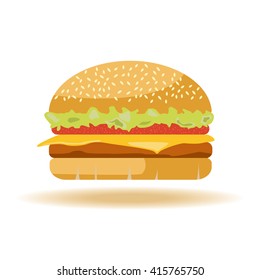 Hamburger Cartoon Vector Illustration Isolated On White
