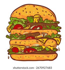 Hamburger, Cartoon, Vektorgrafik eines Königsbrots einzeln auf weißem Hintergrund, eps10