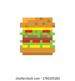 Hamburger cartoon. Vector pixel art.
