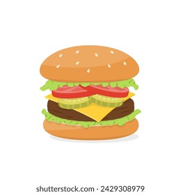 hamburger in cartoon version, vector illustration