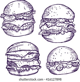 hamburger, chalk drawings

