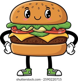 The hamburger character gains a cheerful expression and stance.