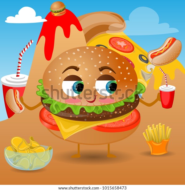 Hamburger Character Hot Dog Red Paper Stock Vector Royalty Free