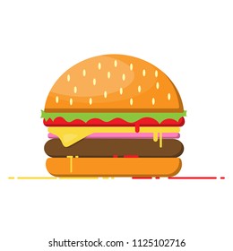 Hamburger cheese with beef, salad, tomato and ham isolated on white background.