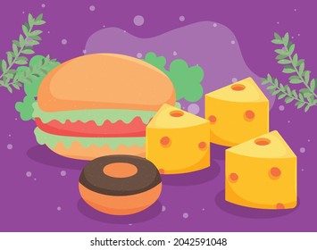 hamburguesa y queso con donuts
