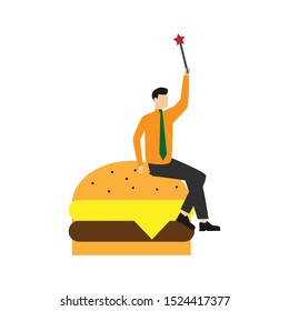Hamburger with cheese. Сheeseburger icon Flat cartoon character isolated on white background 