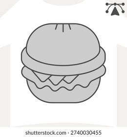 Hamburger with cheese isometric icon, beefsteak food concept. Vector graphics. Burger with meat and cabbage sign and editable stroke, outline style icon for mobile or web design