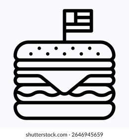 Hambúrguer Com Alface E Tomate. Cheeseburger Com Bandeira Dos Estados Unidos Como Símbolo De Comida Americana, Ícone De Quatro De julho, Ícone Lineal De Estilo Vetor.