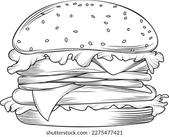 A hamburger with cheese on the top and the bottom. burger vector, illustration