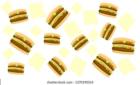 Hamburger cheese pattern.hamburger texture pattern fast food hamburger fast food icon flat burger flat vector illustration food and drink tasty burger summer picnic menu hamburger 