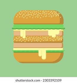 Hamburguesa con queso, cerdo, carne de vacuno, verduras y pan en diseño de ilustración de vector plano