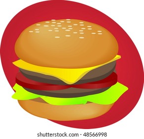 Hamburger with cheese tomatoes and lettuce. fastfood illustration vector