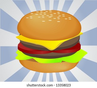 Hamburger with cheese tomatoes and lettuce illustration