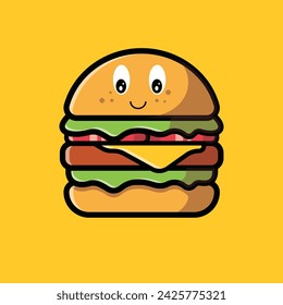 Hamburger Cheeseburger Cartoon Personaje Ilustración Vectorial 