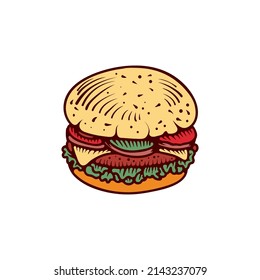 Hamburger or cheeseburger cartoon vector icon. Fast food