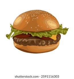 Hamburger or cheeseburger cartoon vector icon on white background