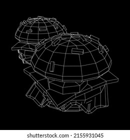 Hamburger or cheeseburger with cutlets, cheese, tomatoes, and other. Wireframe low poly mesh vector illustration.