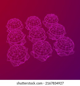 Hamburger or cheeseburger with cutlets, cheese, tomatoes, and other. Wireframe low poly mesh vector illustration.