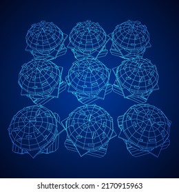 Hamburger or cheeseburger with cutlets, cheese, tomatoes, and other. Wireframe low poly mesh vector illustration.