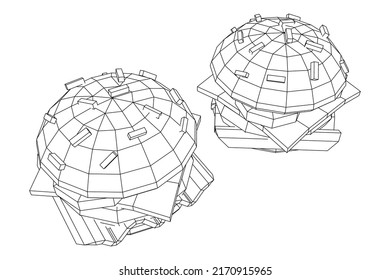 Hamburger oder Käseseburger mit Kuchen, Käse, Tomaten und anderen. Wireframe Low-Poly-Mesh, Vektorgrafik.