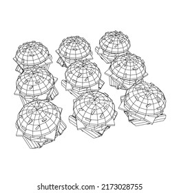 Hamburger or cheeseburger with cutlets, cheese, tomatoes, and other. Wireframe low poly mesh vector illustration.