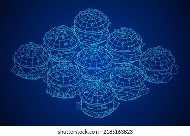Hamburger or cheeseburger with cutlets, cheese, tomatoes, and other. Wireframe low poly mesh vector illustration.