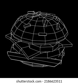 Hamburger oder Käseseburger mit Kuchen, Käse, Tomaten und anderen. Wireframe Low-Poly-Mesh, Vektorgrafik.