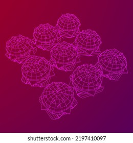 Hamburger or cheeseburger with cutlets, cheese, tomatoes, and other. Wireframe low poly mesh vector illustration.