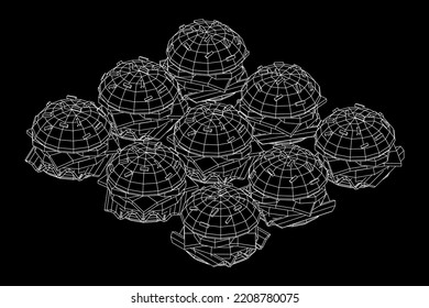 Hamburger oder Käseseburger mit Kuchen, Käse, Tomaten und anderen. Wireframe Low-Poly-Mesh, Vektorgrafik.
