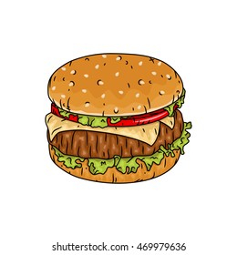 Hamburger. Cheeseburger drawing. Hamburger icon. Cartoon Hamburger.