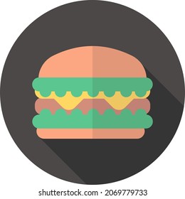 Hamburger oder Käseseburger, Fastfood, Flachsymbol mit langem Schatten
