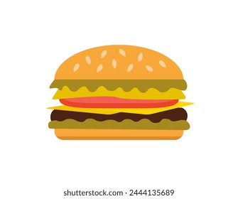 Hamburger, cheeseburger. Fast food, snack. Hand drawn meal. Icon, doodle. Flat vector.