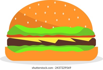 Hamburguesa, hamburguesa de queso, icono de hamburguesa aislado sobre fondo blanco con sombra. Ilustración vectorial. Vector.