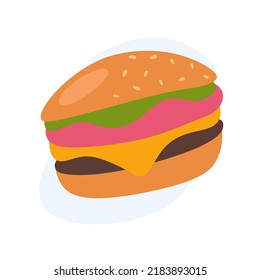 Hamburger or cheeseburger icon. Vector isolated illustration. Minimalistic flat style. Fast food. Vector for advertising cafes, bars, restaurants, shops.