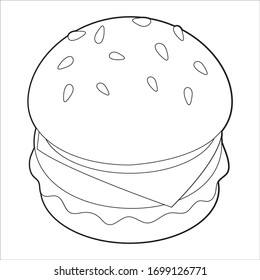 Hamburger Cheeseburger línea de arte estilo cómico para colorear, objeto aislado. 
