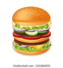 Hamburger or cheeseburger with meat and cheese Fast food meal