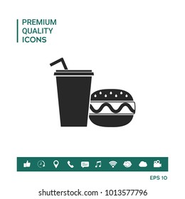 Hamburger or Cheeseburger, Paper cup with drinking straw icon