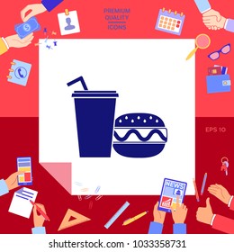 Hamburger or Cheeseburger, Paper cup with drinking straw icon