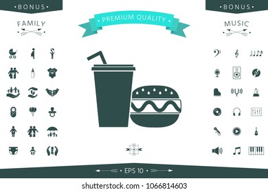 Hamburger or Cheeseburger, Paper cup with drinking straw icon