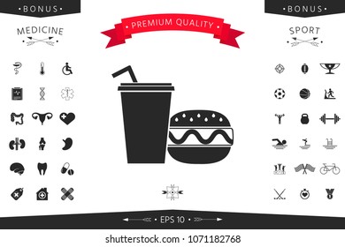 Hamburger or Cheeseburger, Paper cup with drinking straw icon