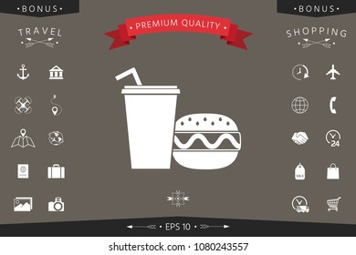 Hamburger or Cheeseburger, Paper cup with drinking straw icon