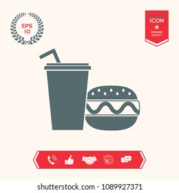 Hamburger or Cheeseburger, Paper cup with drinking straw icon