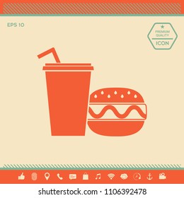 Hamburger or Cheeseburger, Paper cup with drinking straw icon