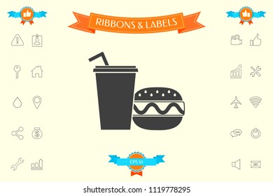 Hamburger or Cheeseburger, Paper cup with drinking straw icon